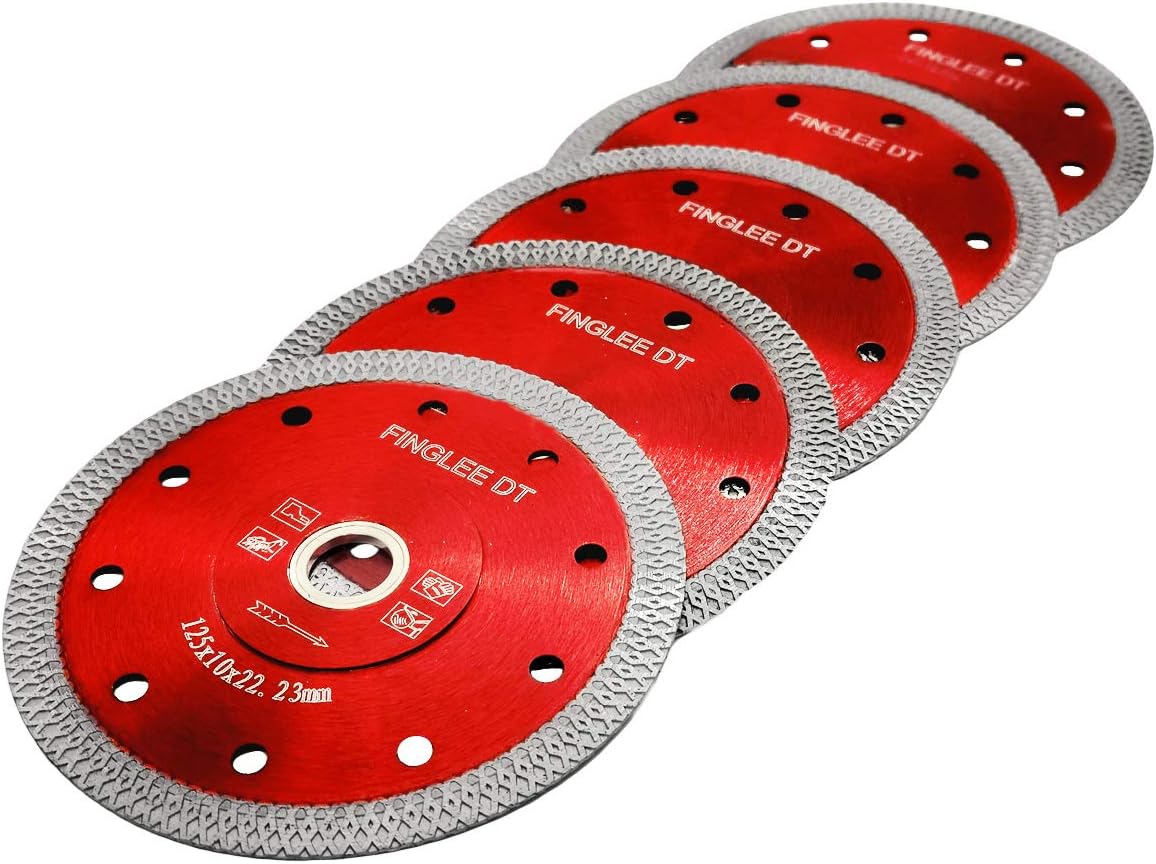 Get Popular Offer FINGLEE DT Super Thin Diamond Saw Blade for Porcelain Tile Ceramic,Diamond Cutting Blade,with 7/8" 4/5" 5/8" Arbor (5 Inch 5pcs)