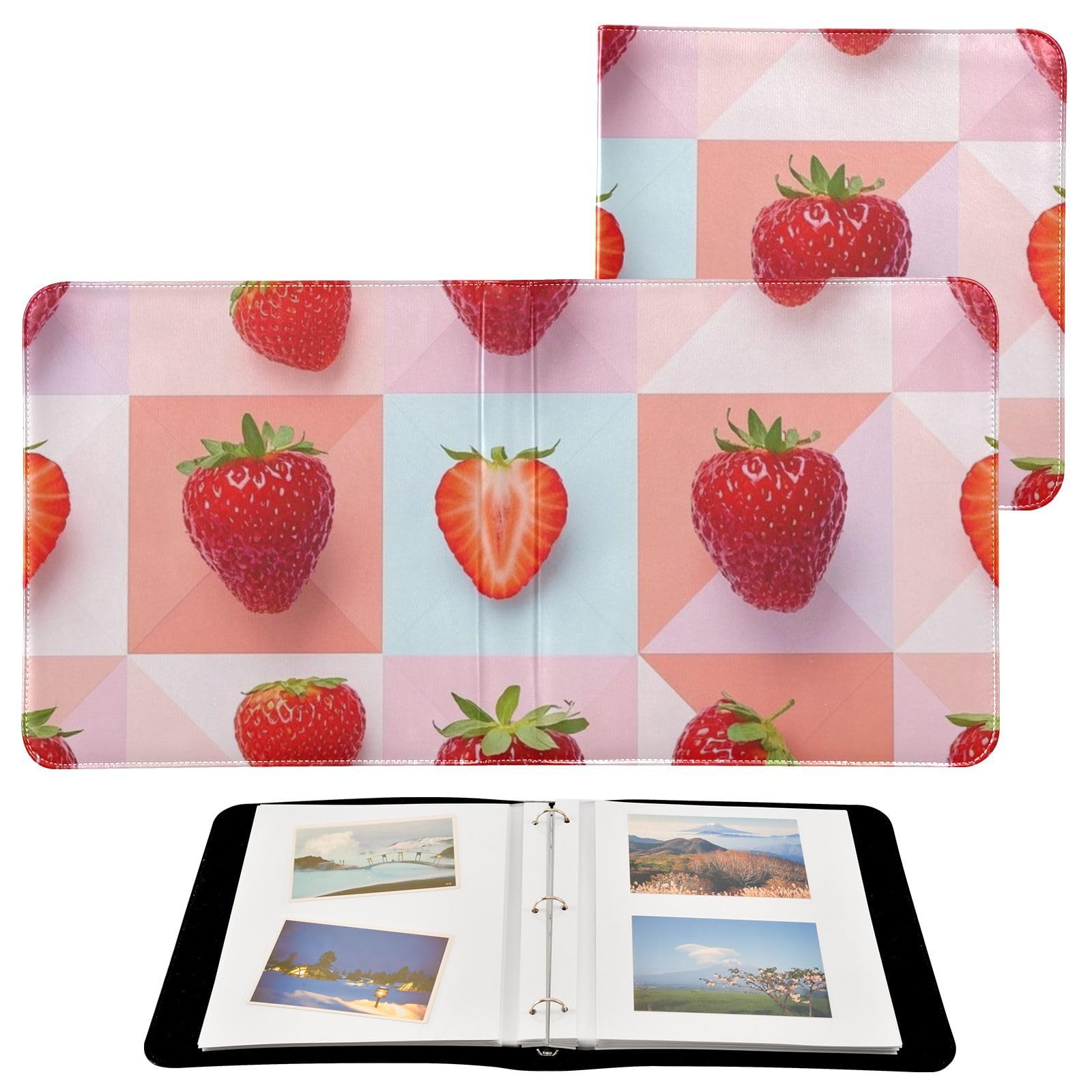 Photo Album 4x6, 5x7,6x8,Artificial Leather Photo Albums with 20 Detachable Sheets Strawberry Pattern for Family Kids,Multi 7