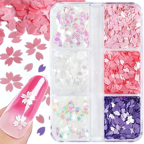 6 colores de flores para uñas, purpurina 3D, pétalos de flores de cerezo, arte de uñas, lentejuelas acrílicas, suministros de arte de uñas,