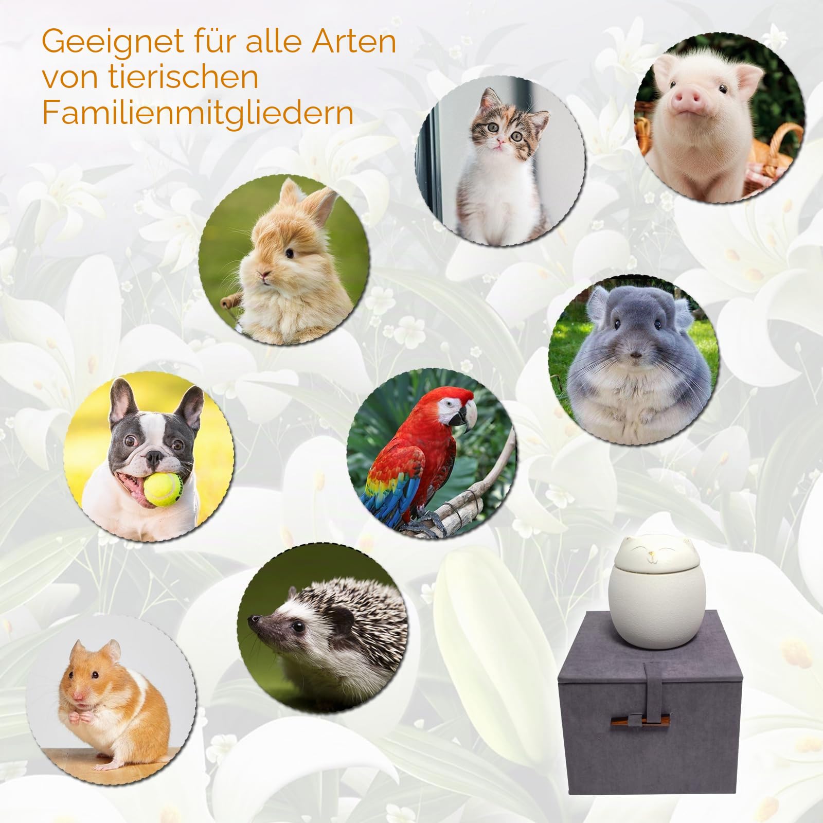 Matte Keramik-Urne für Katzenasche - Handgefertigtes Andenken, Weiß, S