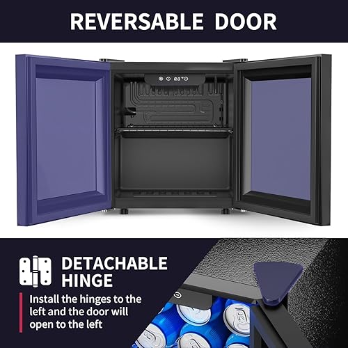 Miniatura 4 de Refrigerador de bebidas para 48 latas, mini puerta de vidrio con estantes ajustables, refrigerador independiente con LED azul para el hogar,