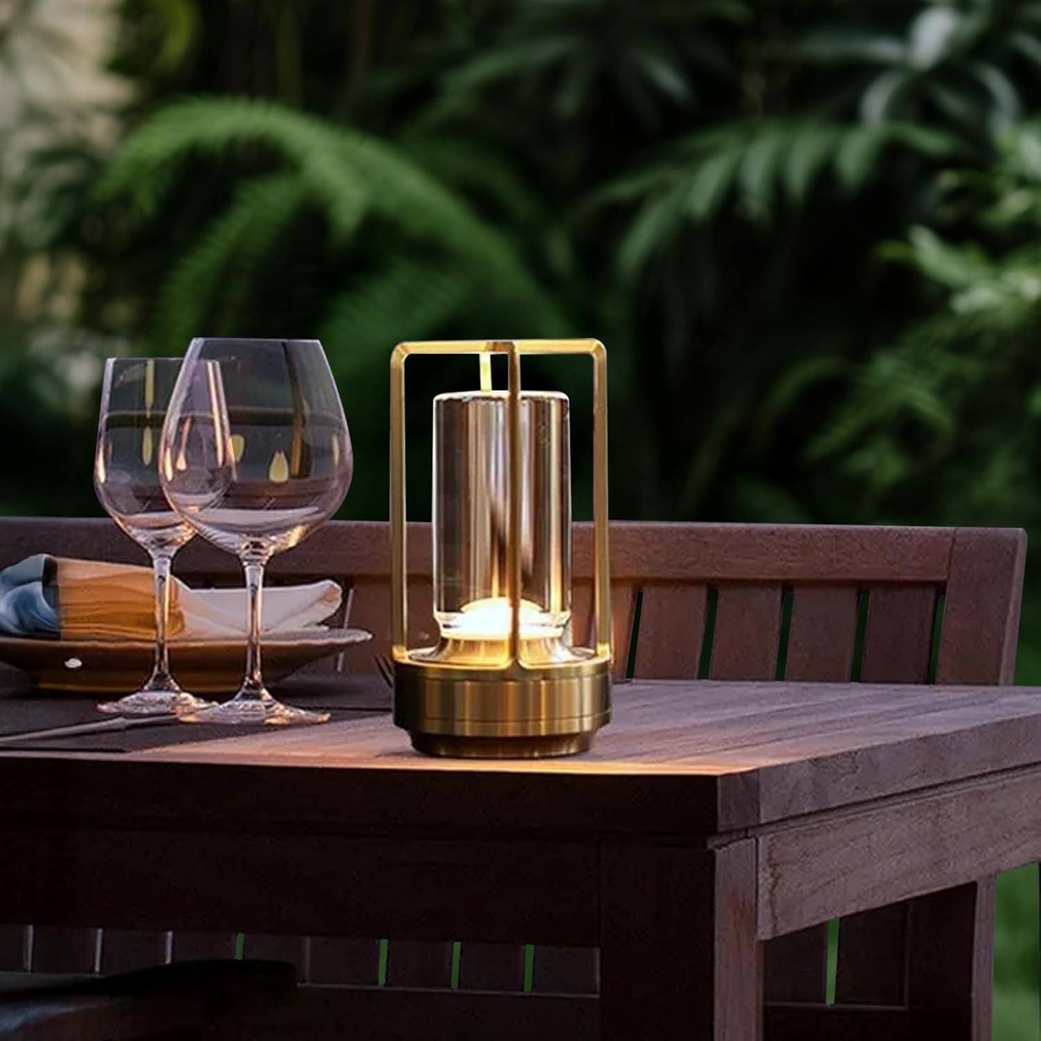 Small Gold Portable Metal Table Lamp, Rechargeable Outdoor Table Lamp Cordless, 3 Color Stepless Dimmable Atmosphere Table Lamps for Patio, Camping, Coffee table decor lamp for Indoor/Outdoor（gold)