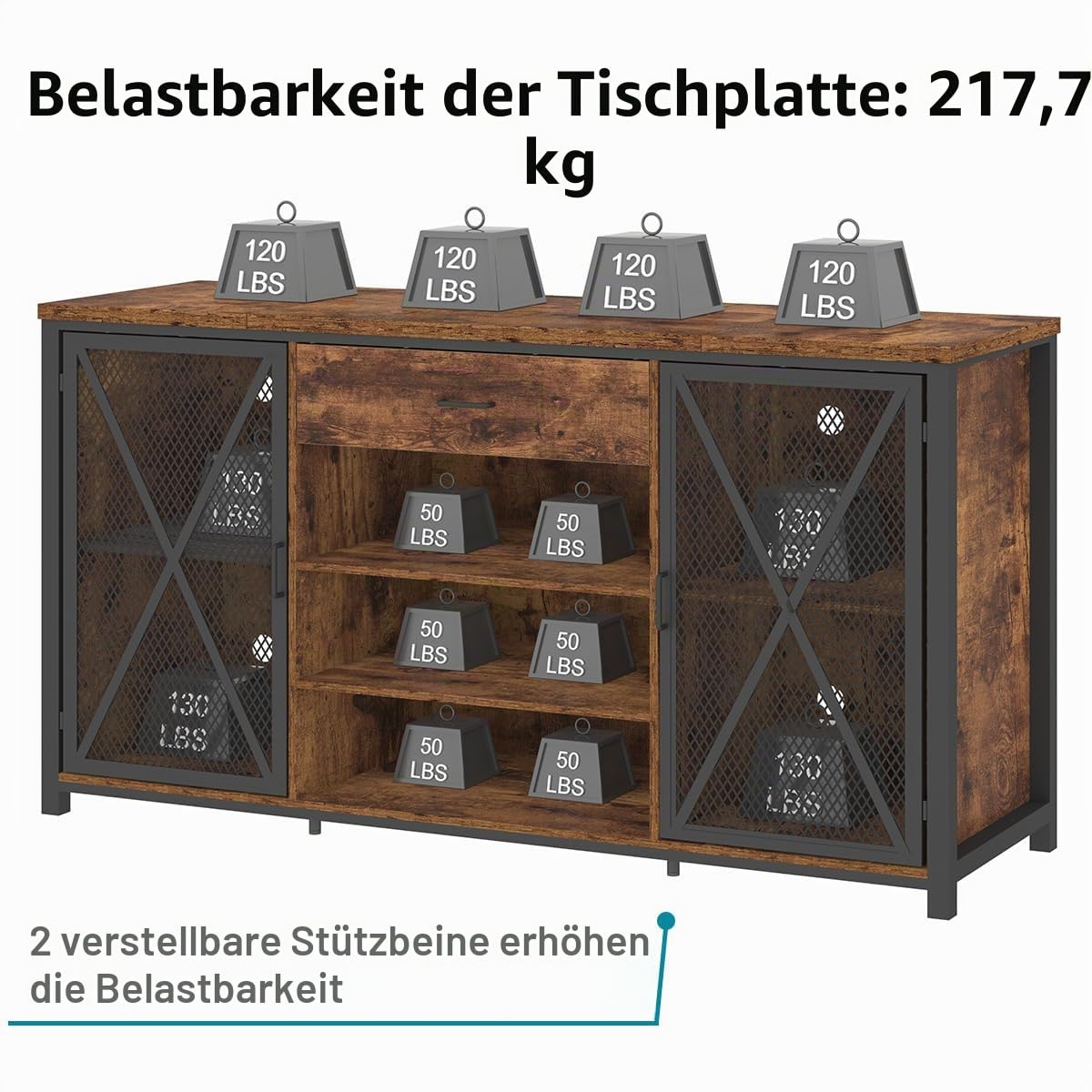 LVB Weinbarschrank mit Kühlschrank Platz Rustikaler Langer Barschränke mit Schubladen Stauraum Landhaus Holz Metall Wein Schrank Mit Regal Sideboard Büfett Für Küche Esszimmer Rustikales Braun 180cm