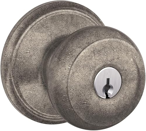 Miniatura 10 de Schlage F51A GEO 619 BRK - Pomo georgiano con moldura Brookshire y cerradura de entrada con llave - Níquel satinado