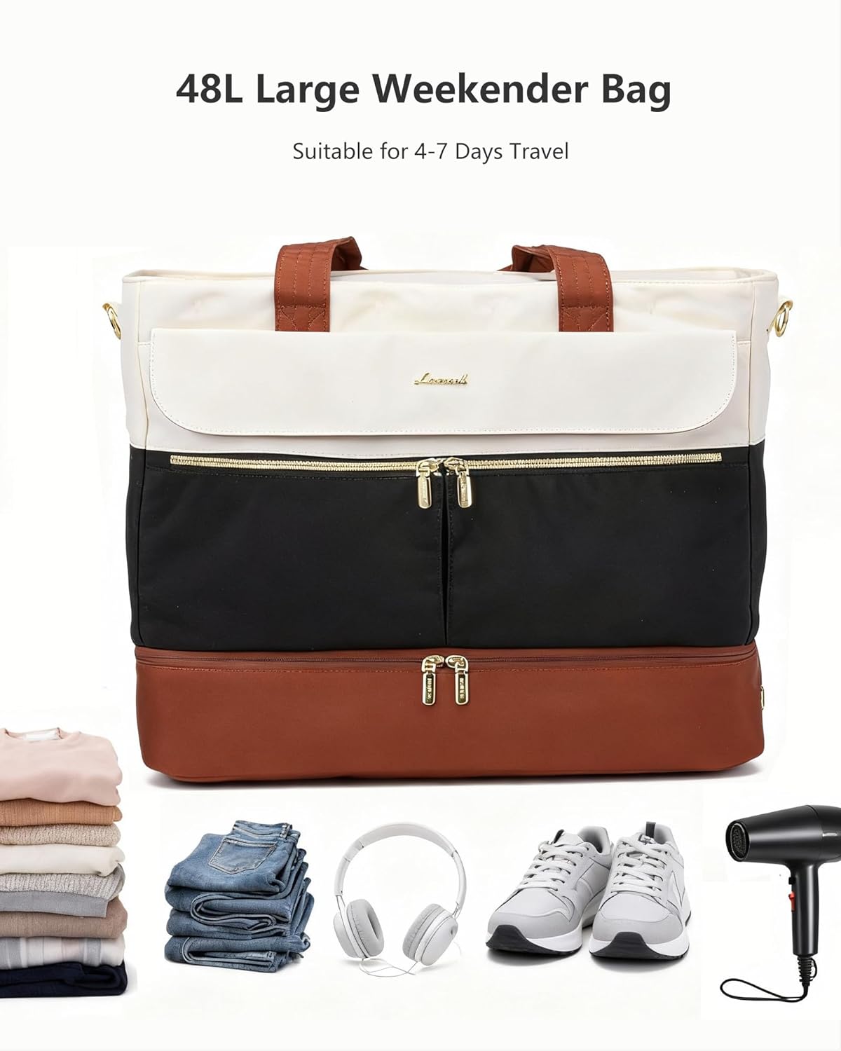 LOVEVOOK Weekender Bags for Women, Wide Open Large Travel Duffle Bag with Shoe Compartment, Carry on Overnight Bags, Hospital Bag for Women Labor Delivery with Wet Pocket - Image 4