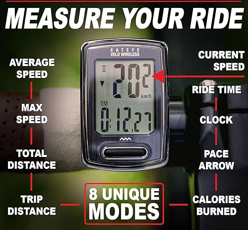 Miniatura 2 de CATEYE Velo - Computadora inalámbrica para bicicletas, ciclocomputadora analógica inalámbrica, velocímetro y odómetro, seguimiento de calorías,
