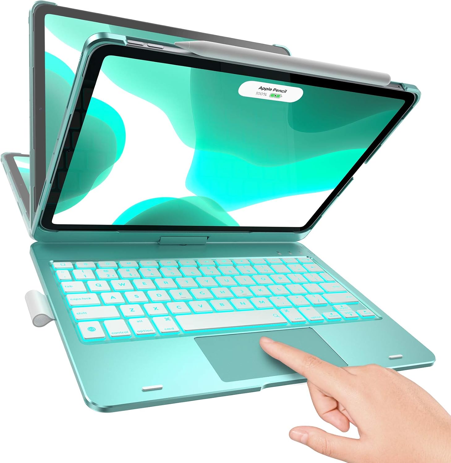 typecase Touch - iPad Pro 11 Case 2020 with Keyboard & Touchpad - Magic Keyboard Style Trackpad & Smart Backlit Keys for 1st & 2nd Gen 11-inch iPad 2018-2020, Compatible with Apple Pencil (Seafoam)