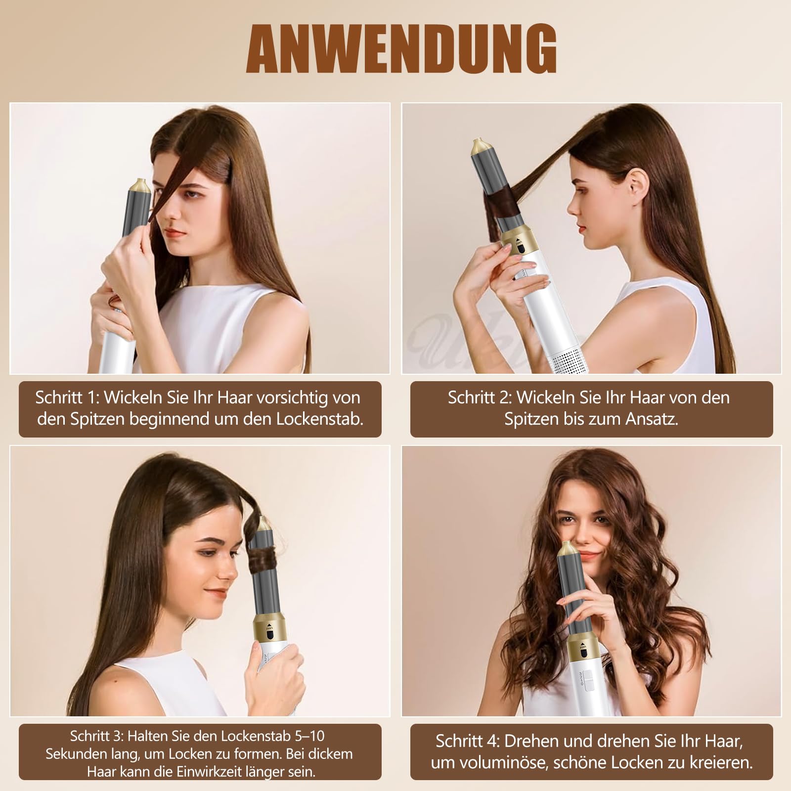 6 in 1 Hairstyler, Ionen Föhn, 1000W Multifunktionaler Hairstyler, Lockenstab Automatisch, Keramiktechnologie, Professioneller Warmluftbürste, Locken und Glätten (Weiß)