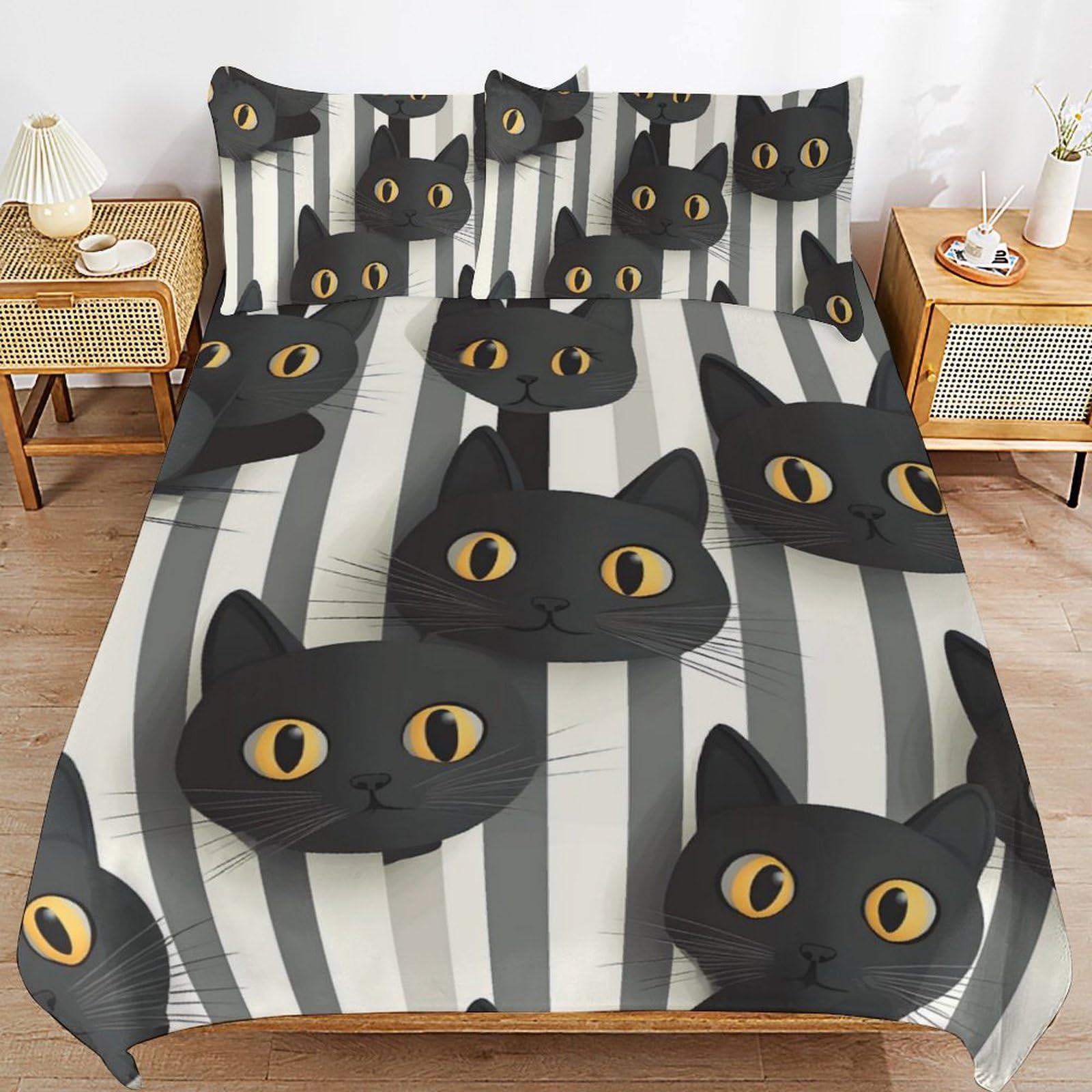 Ropa de cama de gato para dormitorios juveniles que buscan un estilo nórdico acogedor