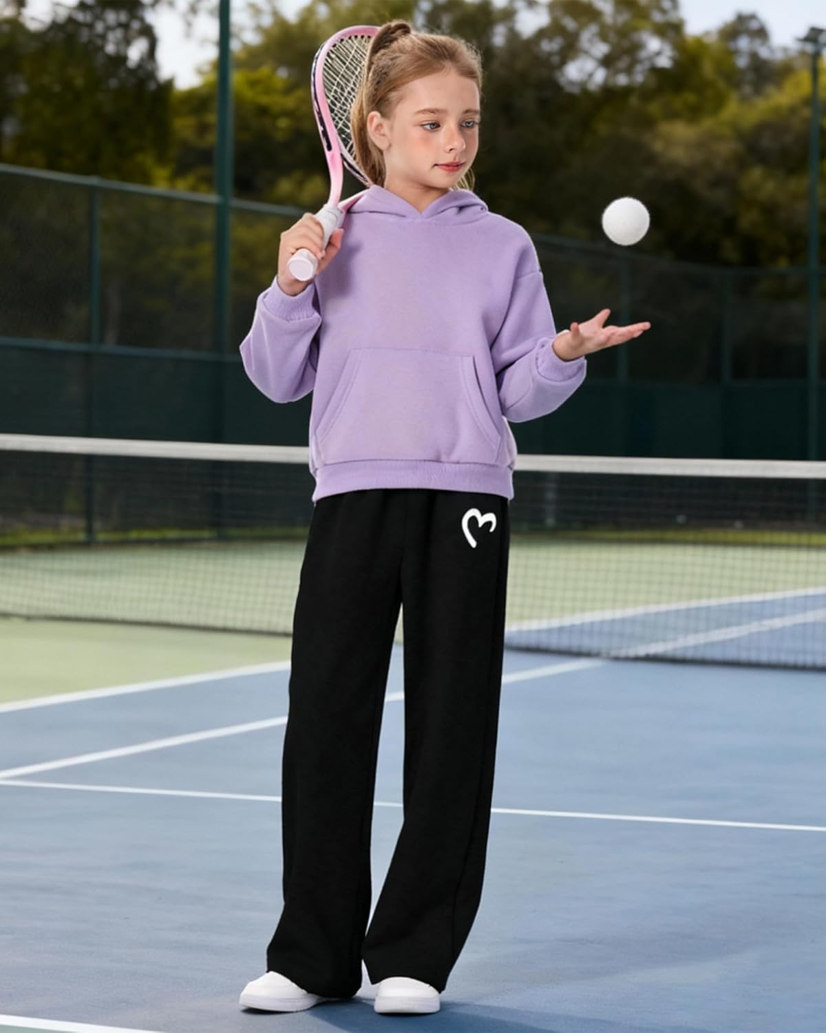 Girls Wide Leg Sweatpants Drawstring High Waist Baggy Track Pants Cute Print Sweatpants with Pockets for Teen 5-14Y - Image 7