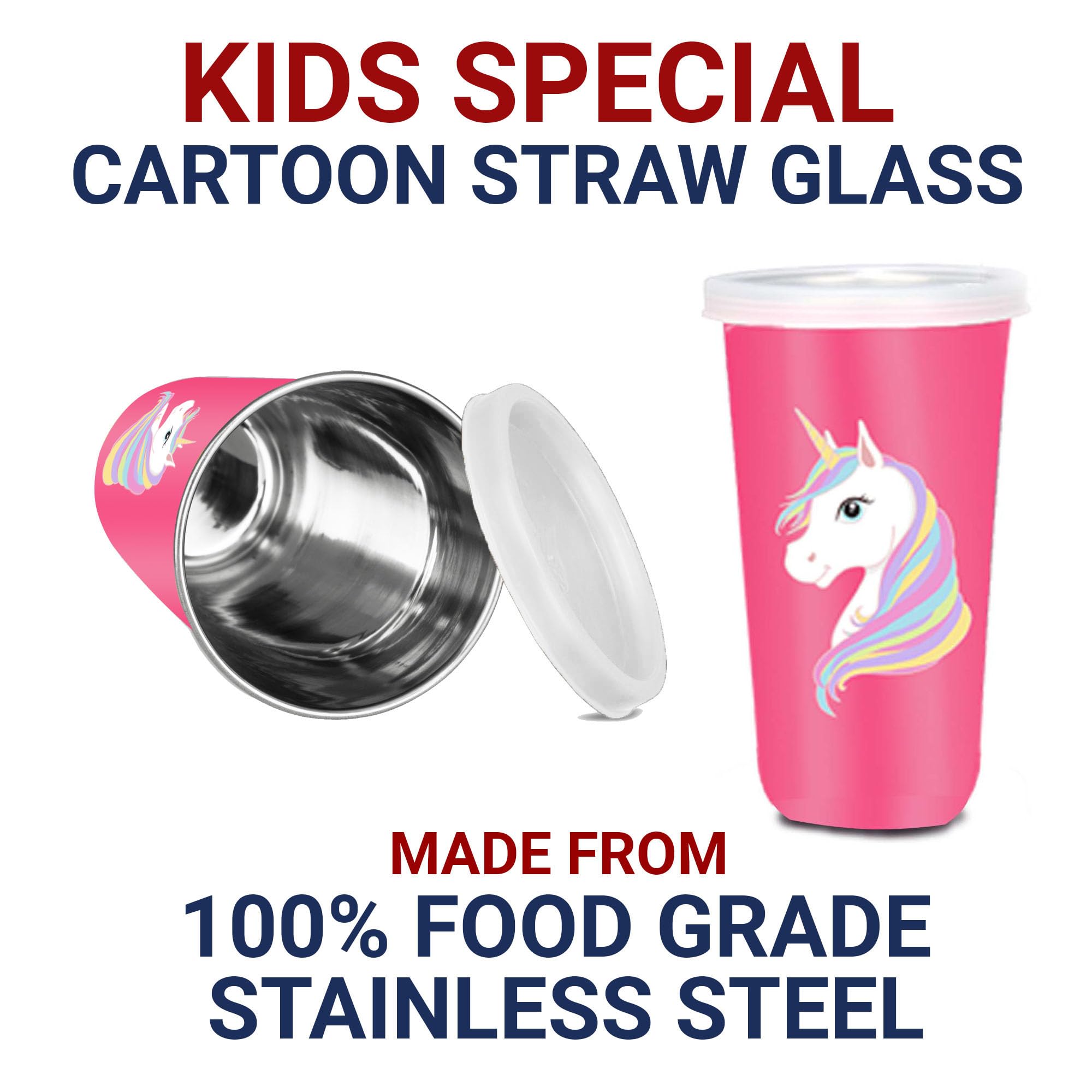 PDDFALCON Unicorn Sipper Glass Cartoon, 100% Leakproof BIS Certified, Jindal Seal & Made in India (Pink) - 450ml (CN5Straw) 2