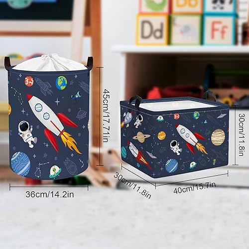Miniatura 7 de Clastyle Rocket Astronauta - Cesta rectangular para niños, planeta cósmico, universo, azul, cubo de almacenamiento de juguetes, 36L