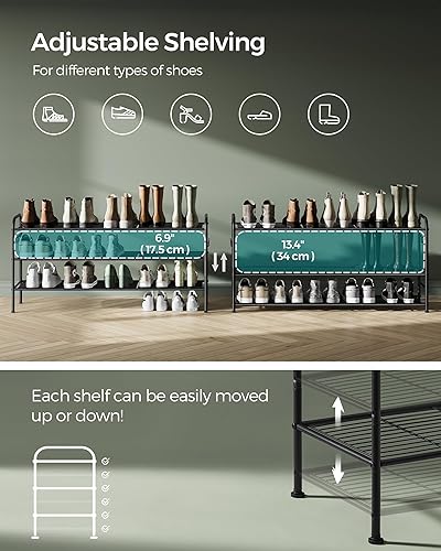 Miniatura 4 de SONGMICS Zapatero de 3 niveles, organizador de zapatos de metal con 4 ganchos laterales, capacidad para 18 pares de zapatos, zapatero de altura
