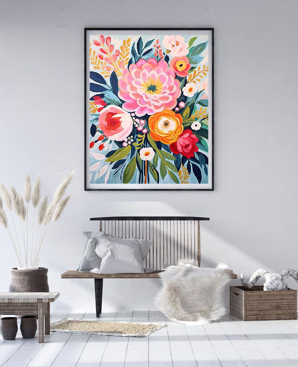 YarnMate Flowers Paint by Numbers Kit for Adults - Flowers in Vase Paint by Number on Canvas Without Frame, DIY Acrylic Painting for Gift Home Wall Decor (16x20 Inch)