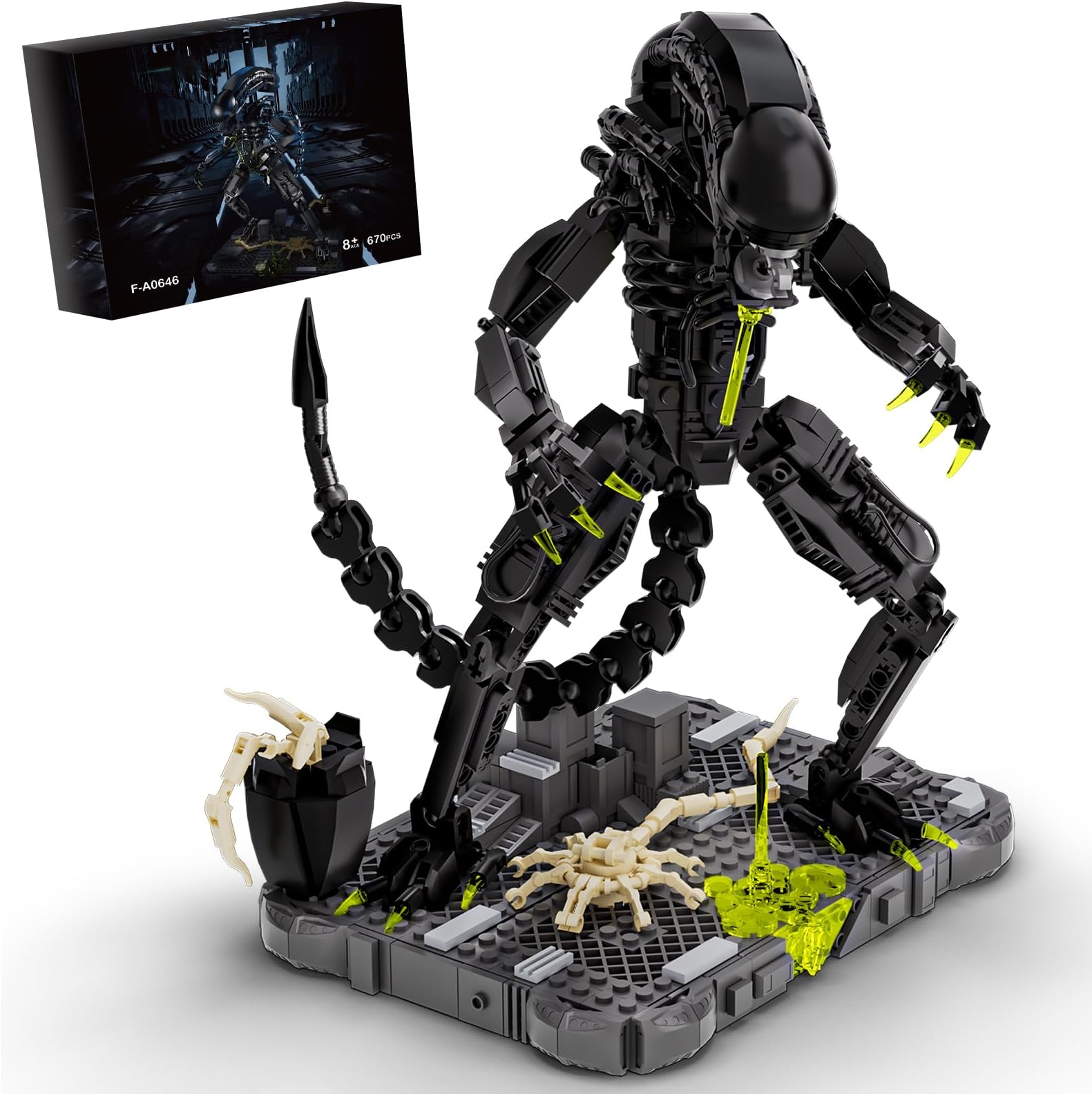 itshWOee Xenomorph Building Set, Xenomorph Action Figures Building Set for Adults with Support Base and Little Facehugger, Horror Gifts for Fans Friends Birthday Christmas Halloween
