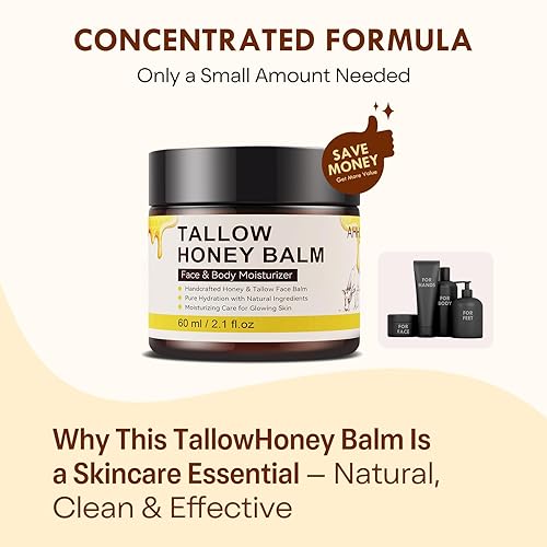 Miniatura 7 de Sarga de ternera para la piel  Bálsamo facial natural de sargo y miel, hidratante orgánico alimentado con pasto, sarga de carne batida para el