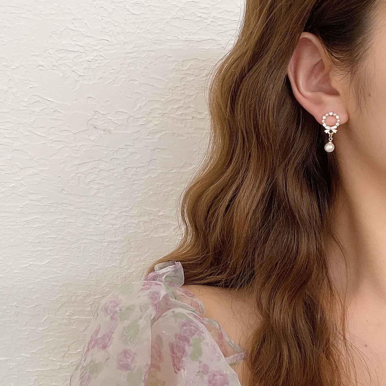 Pearl Bow Stud Earrings Hollow Circle Earrings Cz Crystal Circle Stud Earrings Pearl Bowknot Earrings Tiny Rhinestone Circle Earrings Jewelry for Women - Image 5