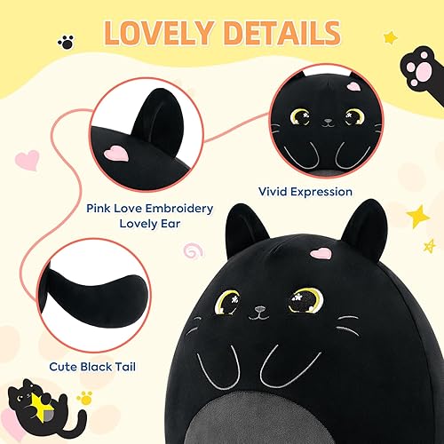 Miniatura 2 de PEACH CAT Animal de peluche original de gato negro de 12 pulgadas, lindo gatito de peluche, juguetes de peluche suaves, regalos para niños