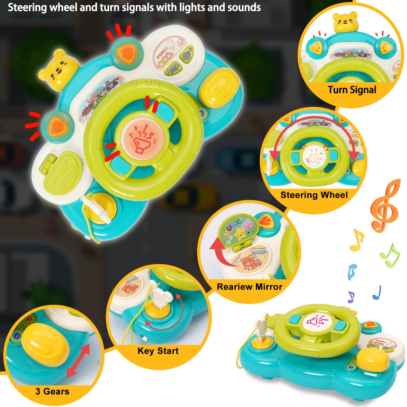 Maycoly Kid Steering Wheel Toy Pretend Play with Music Driving Educational Baby Musical Toys with Sound Light and Music Roleplay Learning Sensory Toy for Boy Girl 12 Months+ - Image 3