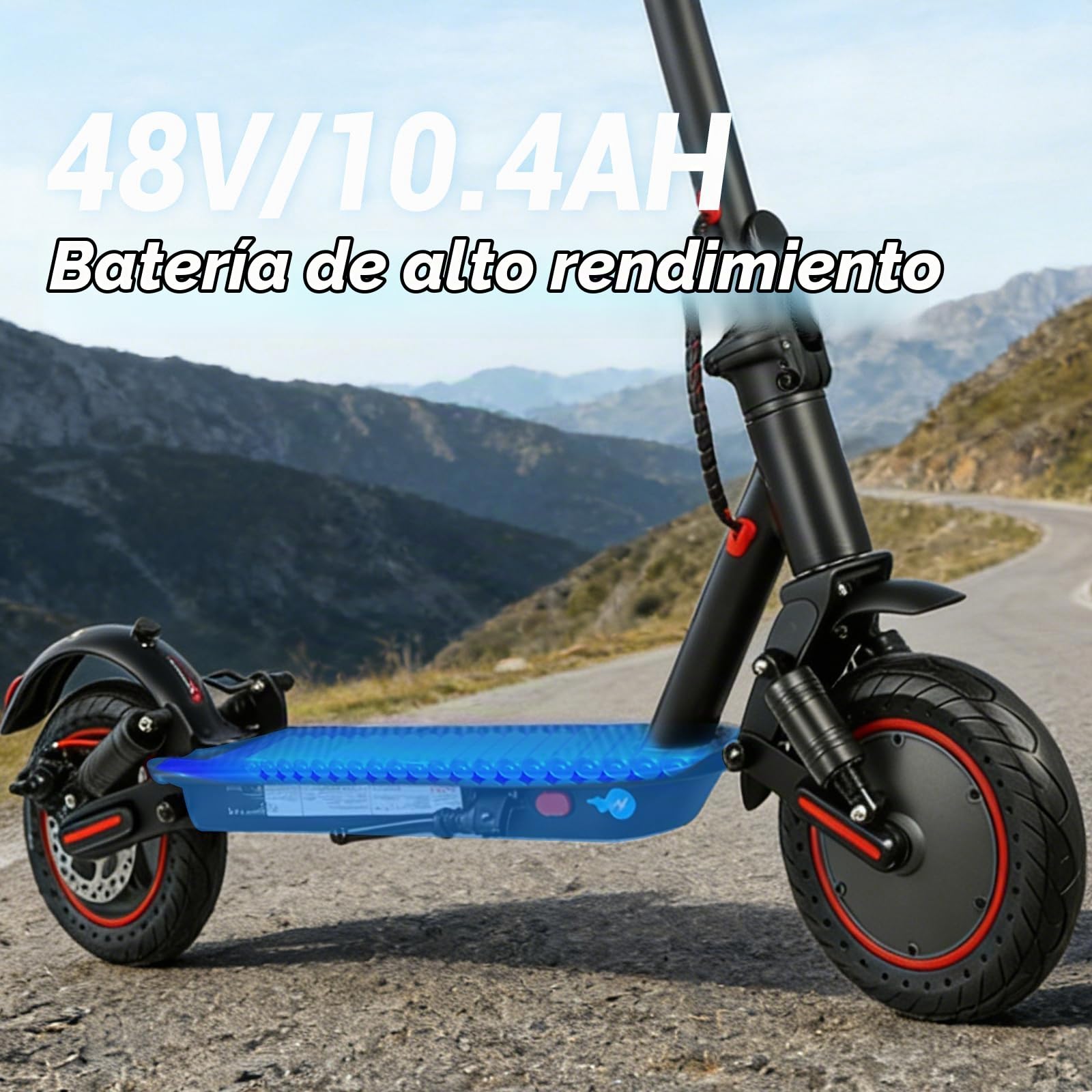 Patinete Eléctrico Adultos 350W, Velocidad Máx 25 km/h, Autonomía 25-30 km, Ruedas Antipinchazos de 10", Doble Suspensión, Freno Electrónico + Freno de Disco, Plegable, Carga Máx 120 kg, IPX5