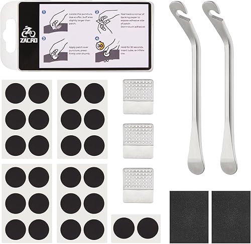 Zacro Bike Tire Repair Kit with Stainless Steel Levers, Bicycle Inner Tube Puncture Patch Kit for MTB E-Bike BMX Scooter