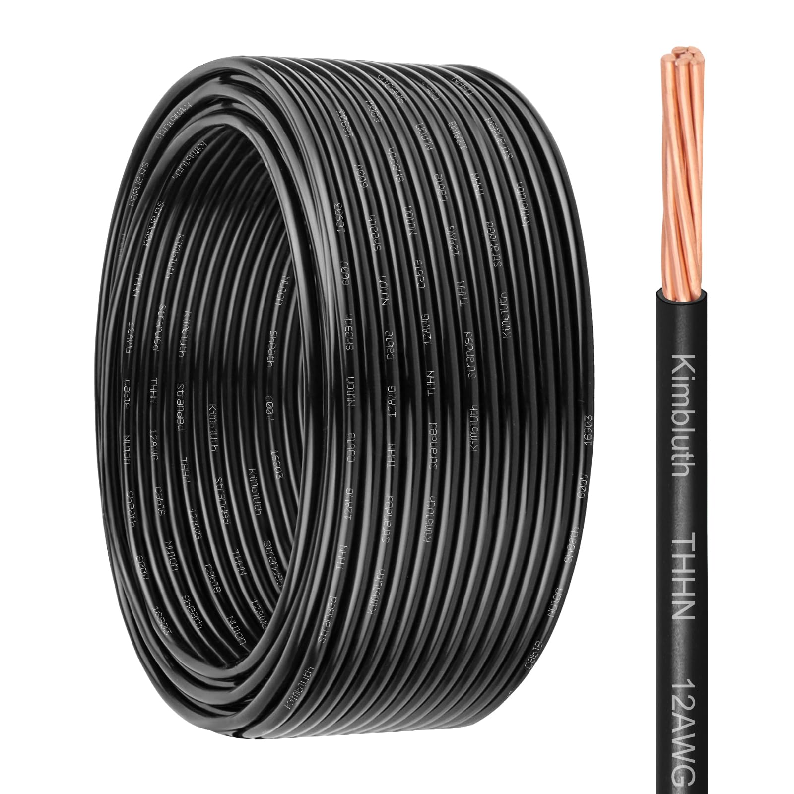 THHN Wire 12 Gauge 50 FT Stranded Copper Wire, 12 AWG Copper Wire Rated up to 600V Building Wire Nylon Jacket for Residential, CNC, Ground, Industrial
