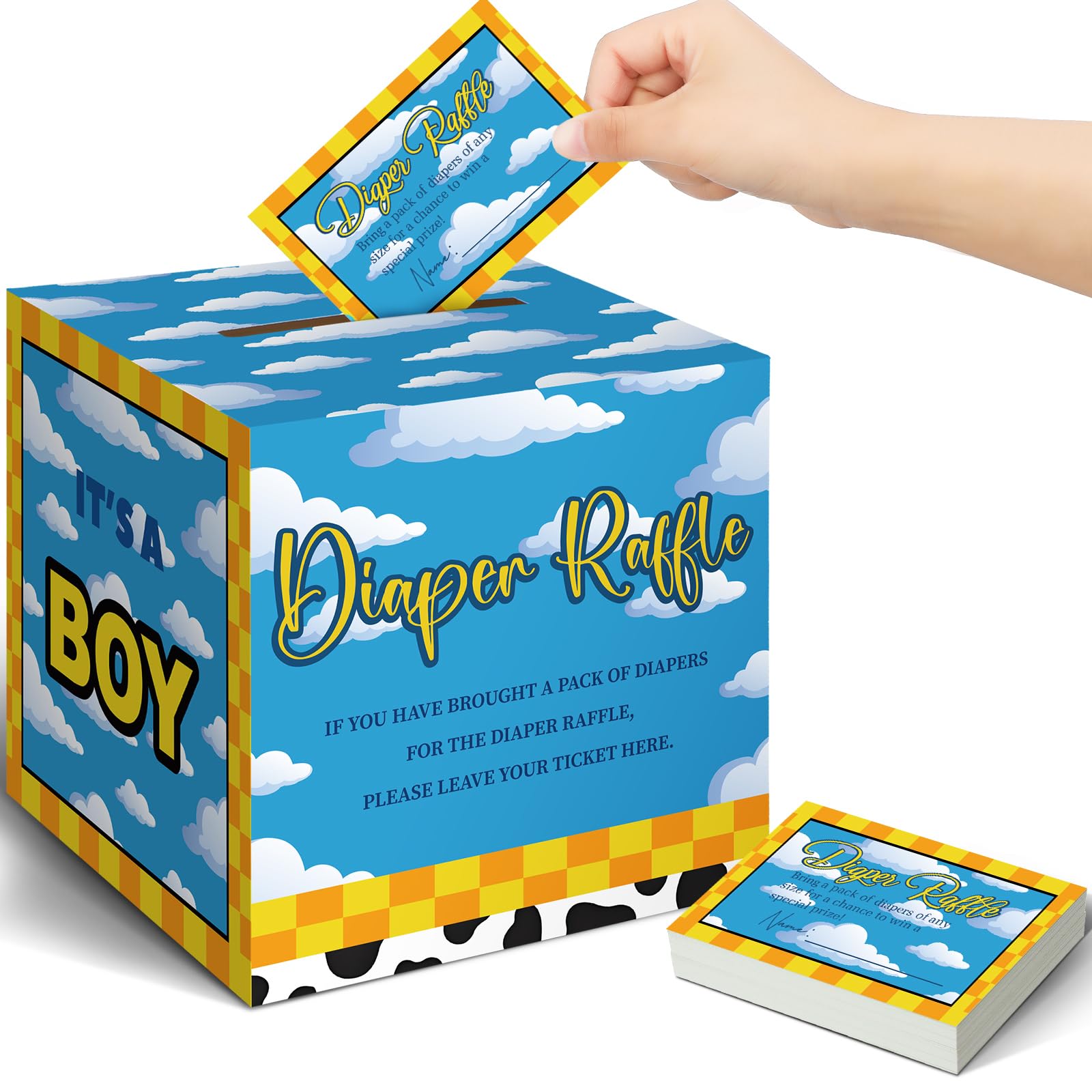 Teling 51 Pieces Diaper Raffle Tickets with Card Box,Cartoon