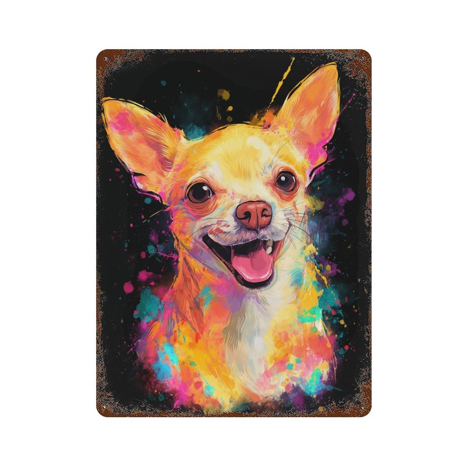 Rustic Tin Plaque with Colorful Chihuahua Art Print-7 Design 15.7"x11.8", for Cafe, Home Bar And Lounge Decor, Novelty Wall Decor