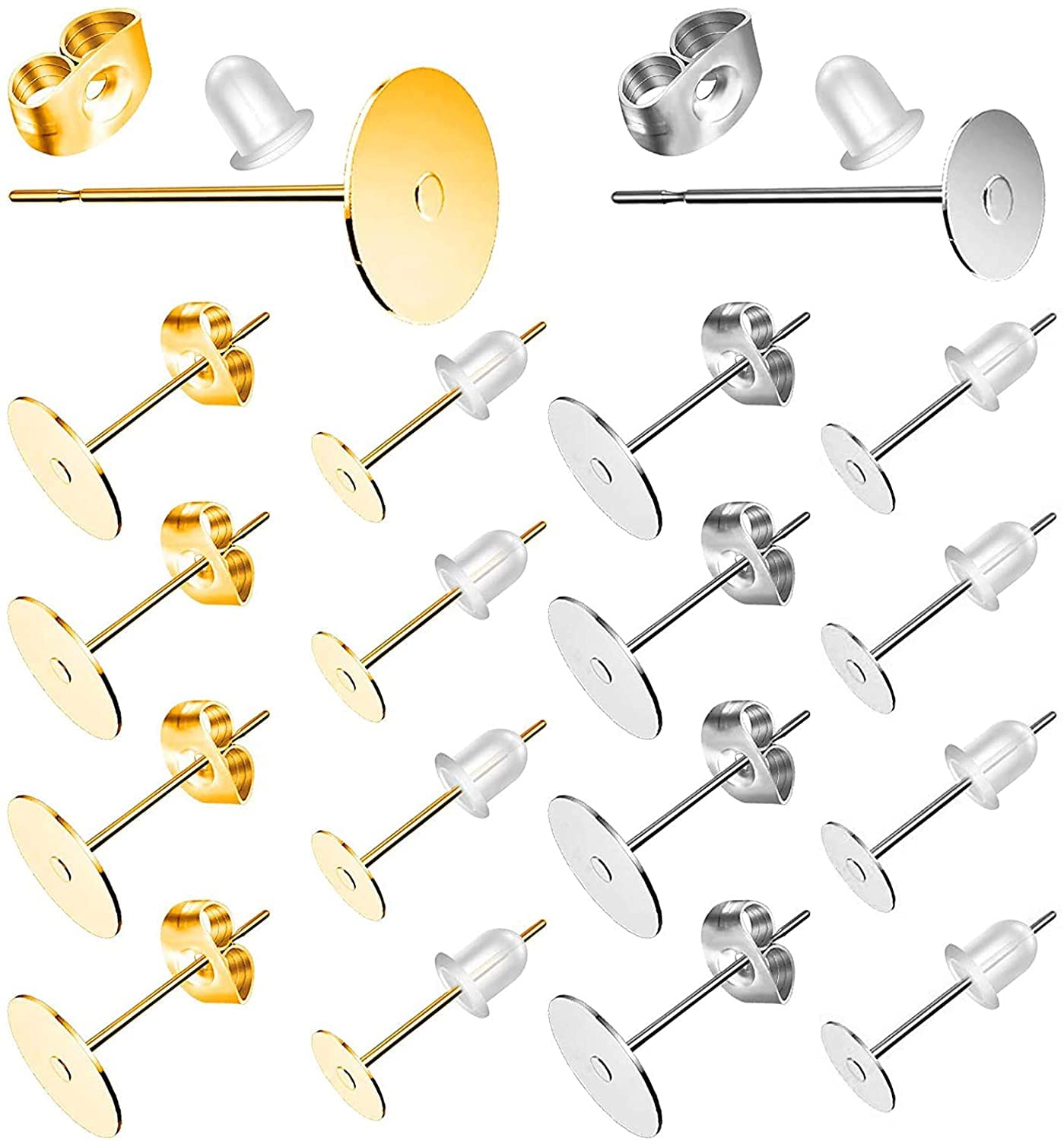 DIY Crafts Hypoallergenic Earring Posts and Backs for Jewelry Making With Butterfly and Rubber Bullet Backs, Studs Kit (Pack of 20 Pcs, Bright Gold)