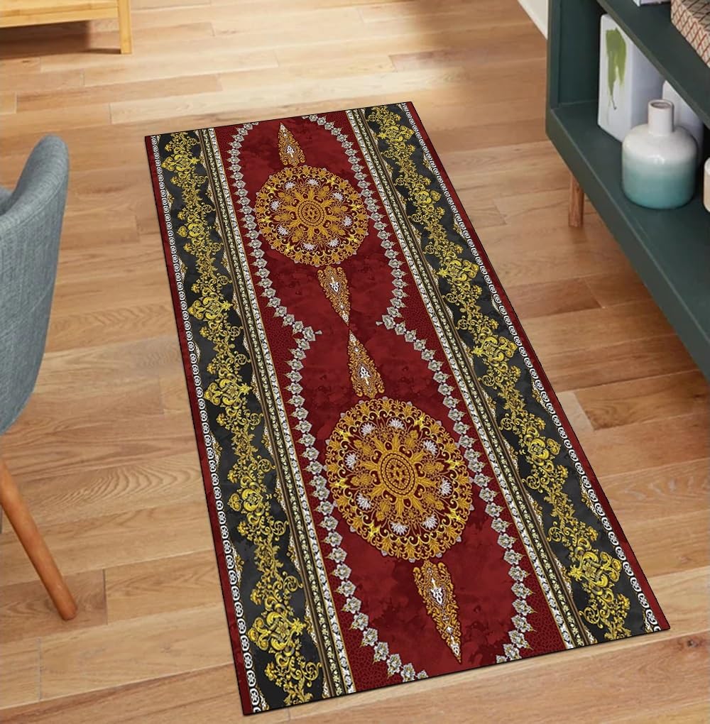 Alfombra pasillera lavable y antideslizante estilo vintage rojo 70x250