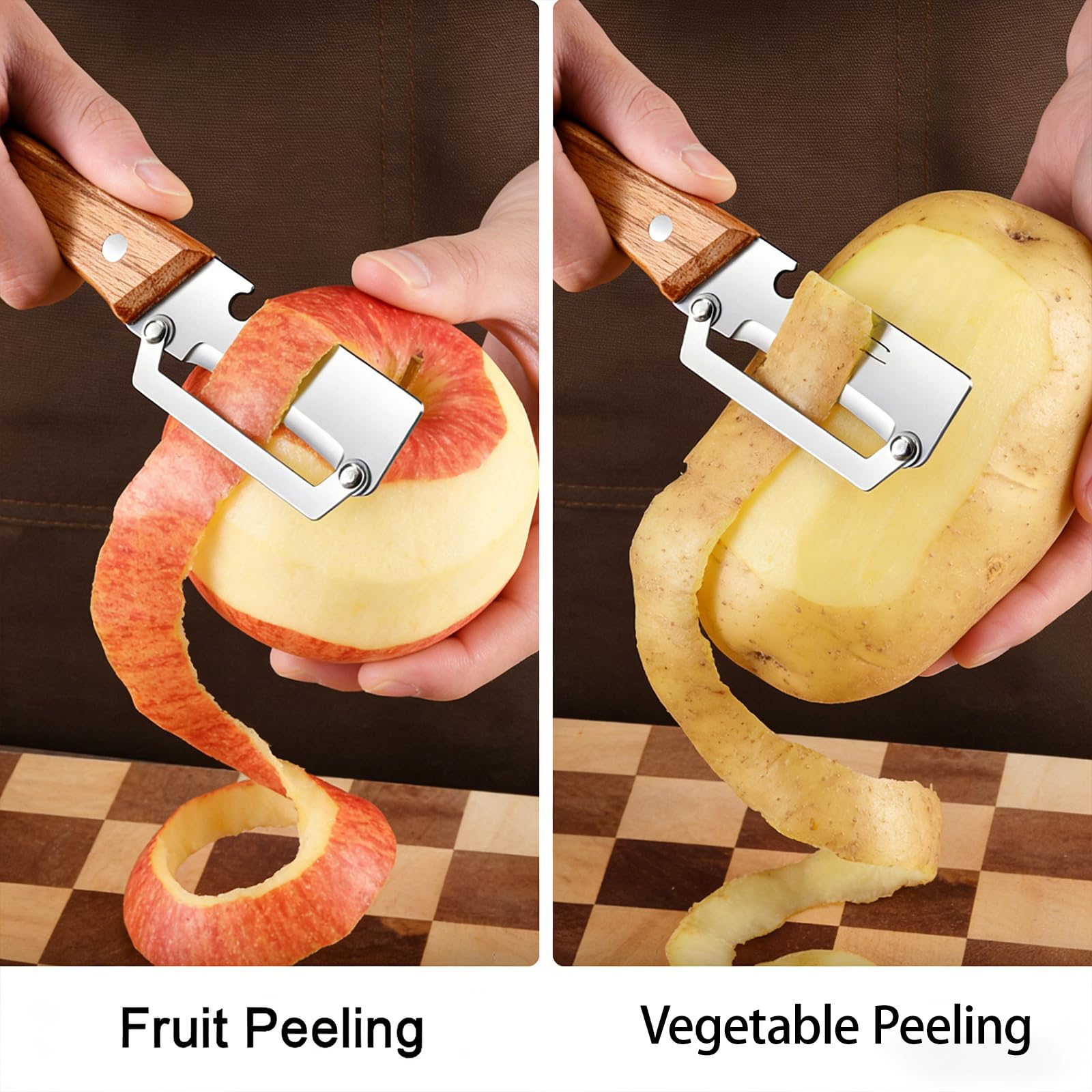 Stainless Steel Vegetable Peeler with Wooden Handle - Ergonomic Potato Peeler & Fruit Slicer, Sharp Blade for Carrot, Apple, Kiwi, Orange, Easy Grip Kitchen Tool (1 Pack) — view 5