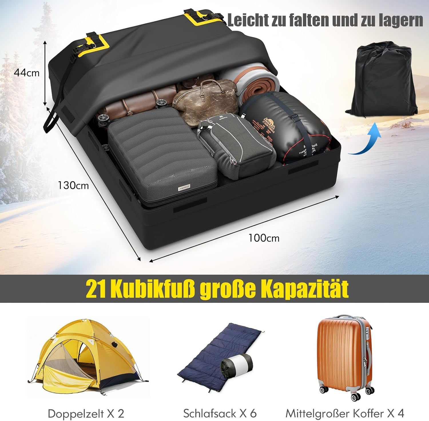 FANTASK Box da tetto da 600 l, con 6 ganci per porte, per auto e SUV, impermeabile, serratura a combinazione, tappetino antiscivolo e borsa per il trasporto, borsa pieghevole da tetto