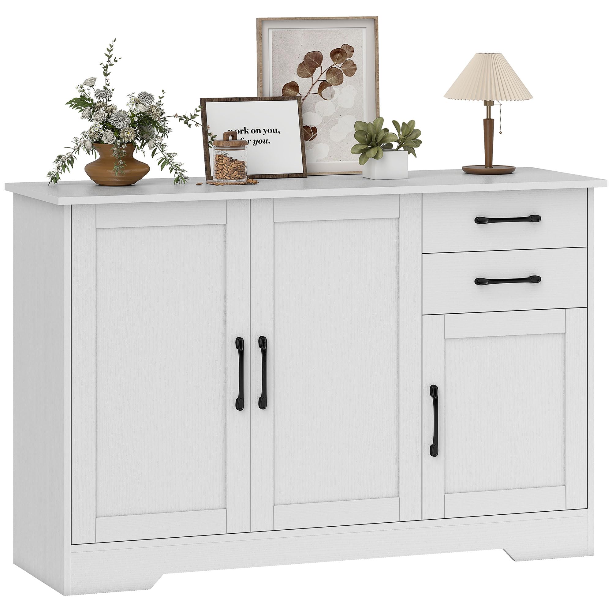 Buffet De Salon HOMCOM Blanc - Meuble De Rangement Avec Portes Amorties Et Tiroirs