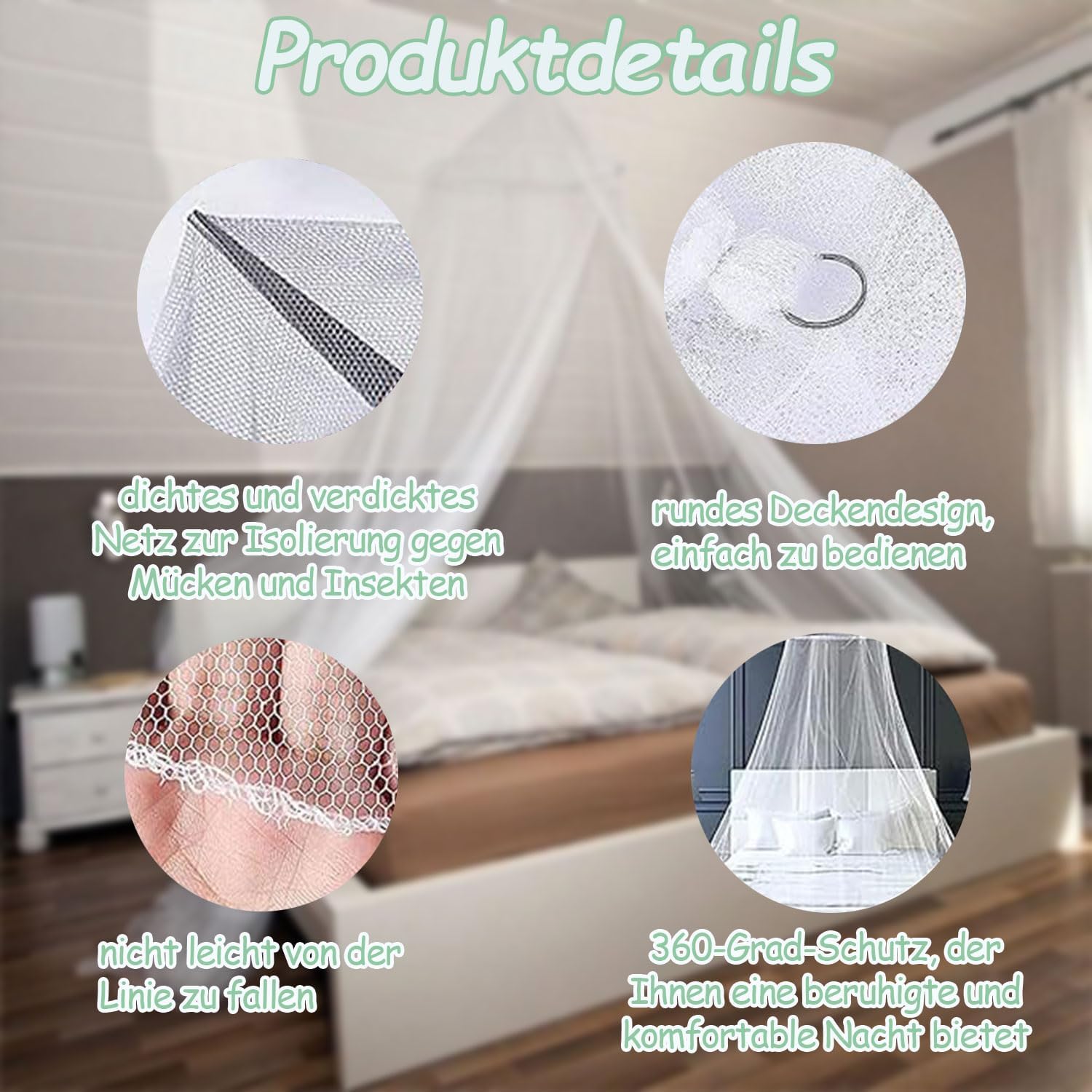 Zanzariera Letto, 60×250×1100cm Cupola Zanzariera, Zanzariera Letto Matrimoniale, letto queen size e letto king size per Anti Zanzara Insetti e Polvere,Facile e Veloce da installare