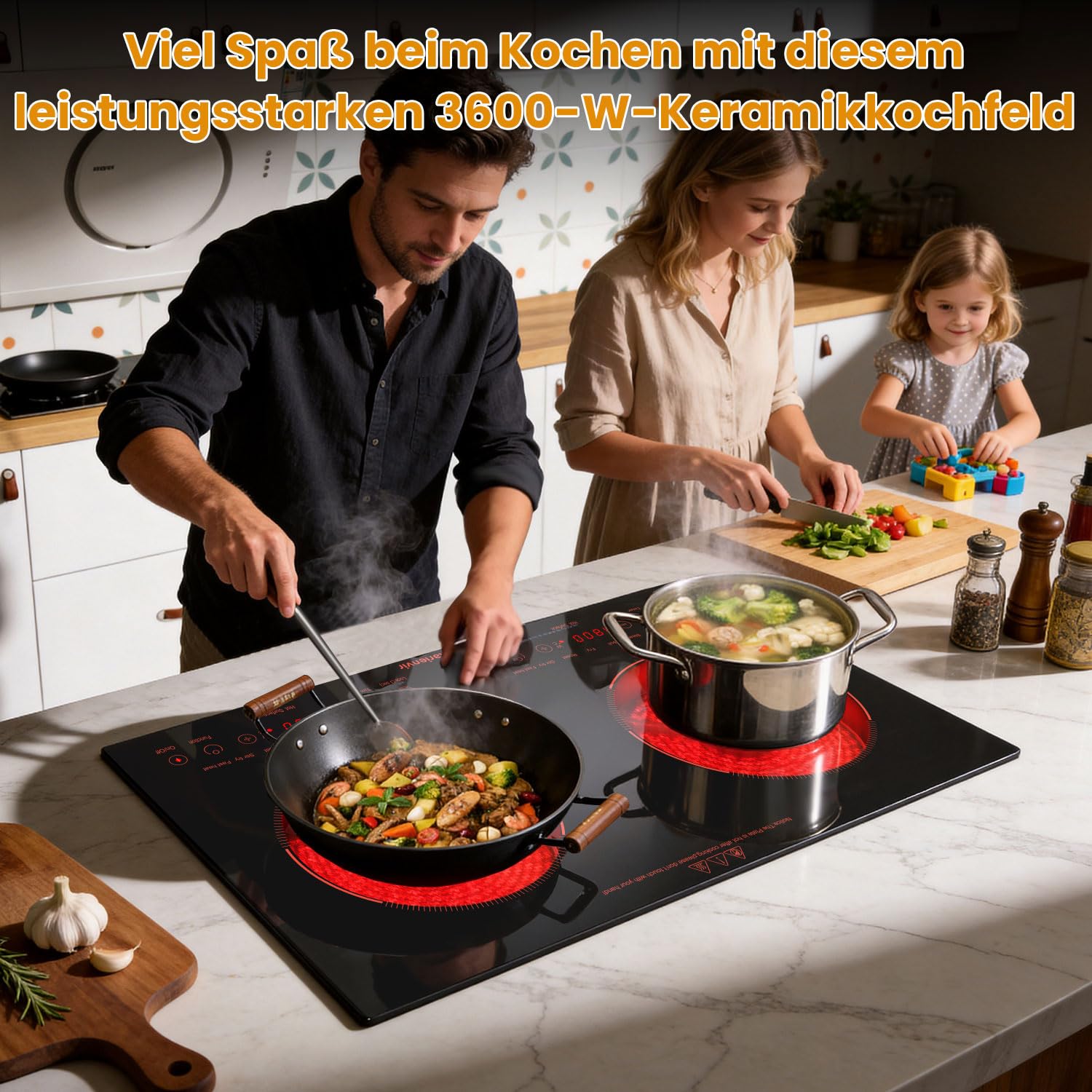GlaskeramikKochfeld 2 Platten, 60CM Kochfeld Einbau oder Tragbar