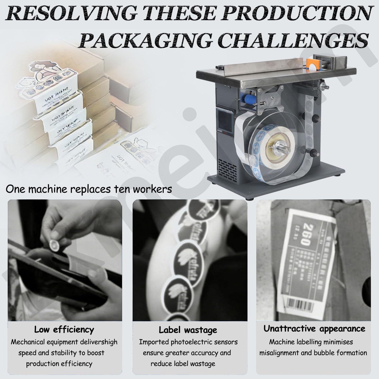 Etichettatrice con centraggio Automatico e PLC. velocità da 15 a 30 Etichette/min.Applicatore angolare a 90° con precisione di ±0,5 mm.Prestazioni affidabili Thediameteris25-30mm