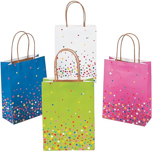 Fun Express - Bright Sprinkle - Bolsas para manualidades - Suministros para fiestas - Bolsas - Papel de regalo W y asas - 12 piezas