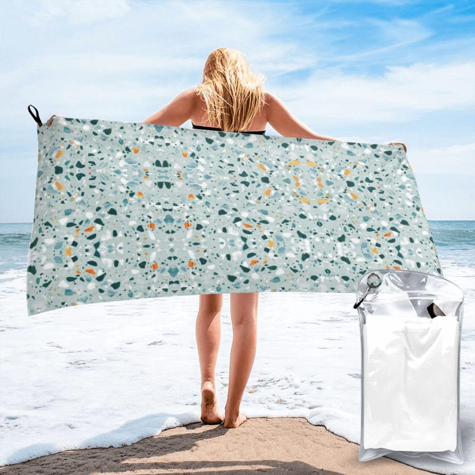 WYCZHY Terrazzo Marble Pastel Print Beach Towel Soft Quick Dry For Spa Pool Gym Vacation Travelers Women Men Adults Sauna Gift