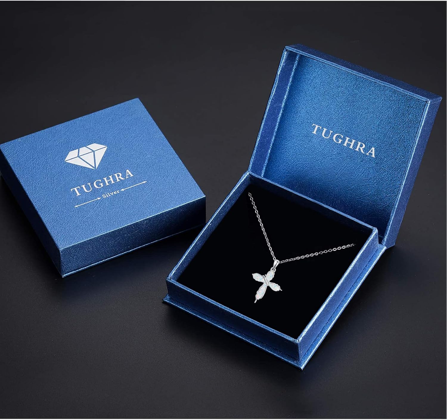 TUGHRA Opal Butterfly Necklace Cross Pendant, Confirmation Gifts for Teenage 925 Sterling Silver Irregular Butterfly Necklaces Jewelry Gift Daughter Mom Spiritual Gifts for Women - Image 6