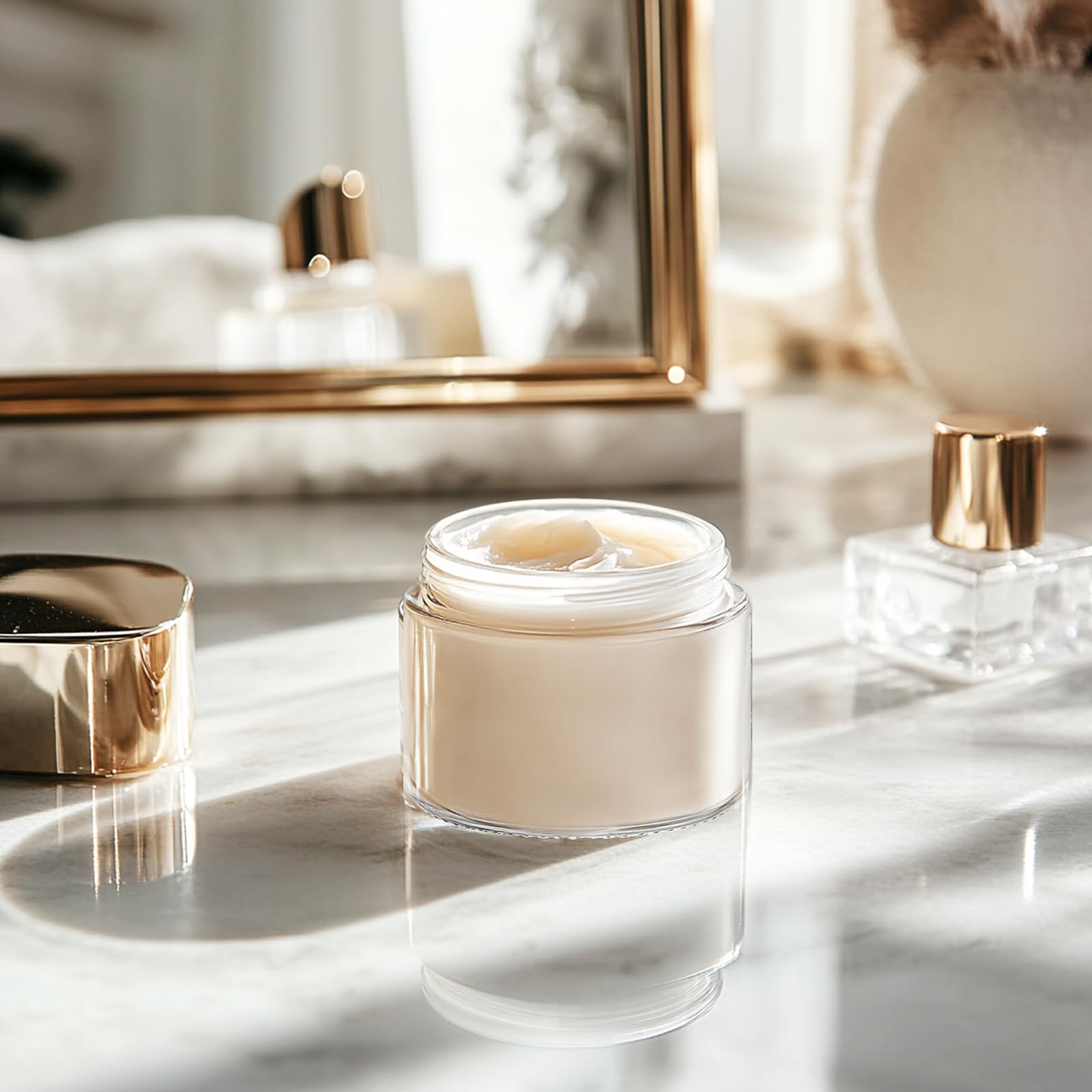UPBUD Barattoli in vetro trasparente da 60 ml con coperchio, confezione da 24 contenitori per cosmetici a tenuta stagna, con rivestimento interno, bocca larga e liscia, sigillabili per creme, lozioni