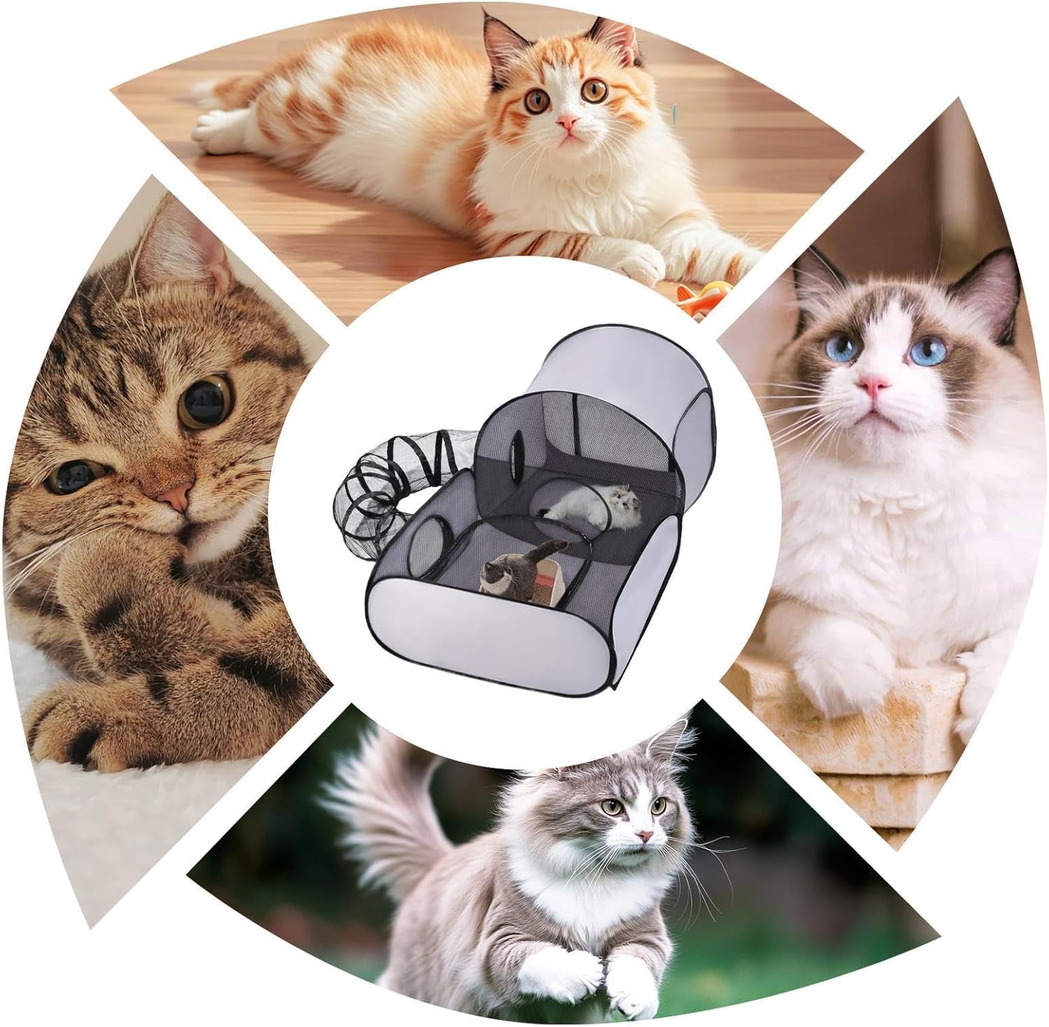 Cat - Foldable Pet Enclosure Tent, Kitten Puppy Exercise Tunnel House with Breathable Mesh Panels Zipper Entry Design, Safe Activity Space Function, Ideal for Travel Outdoor Indoor Small Anima