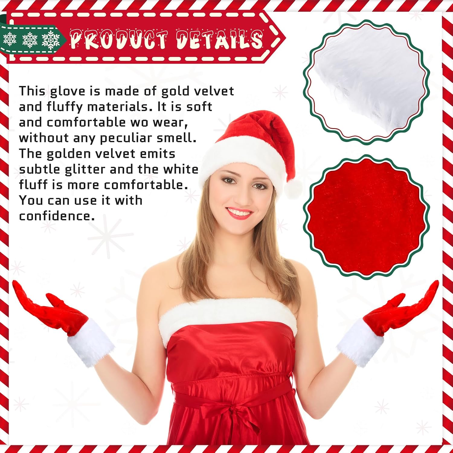 Suhine 12 Pairs Christmas Velvet Gloves Santa Gloves Short Furry Gloves Party Favors Kids Men Women Girls(Red)