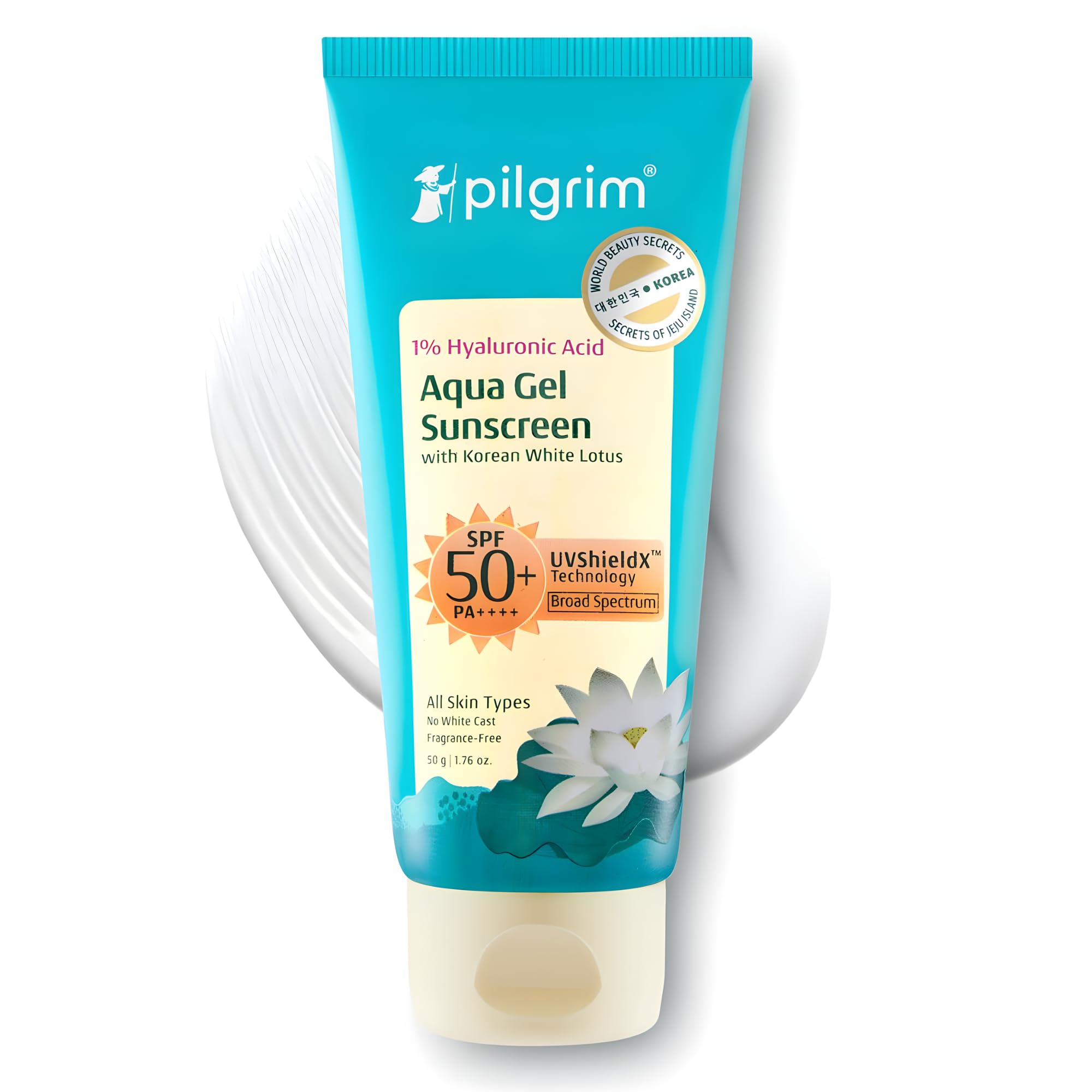 1% Hyaluronic Acid Sunscreen Gel | Sunscreen SPF 50 +++ for men and women with Korean White Lotus | Broad spectrum, Non-greasy, No white cast & Prevents Tanning | All skin types | 50 gm