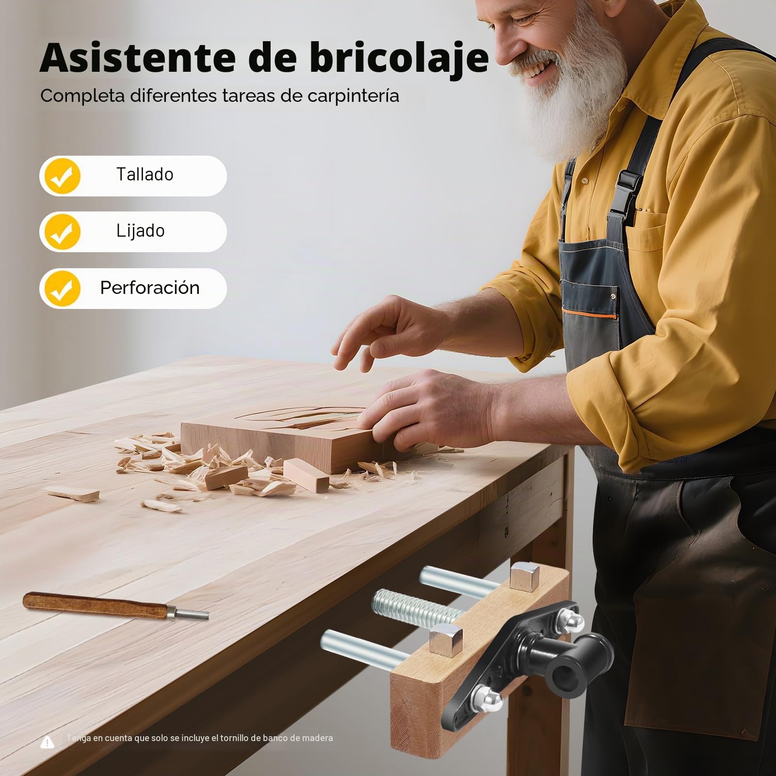 Tornillo de banco de madera para carpintería, carpintería, bricolaje, taller, con 15 cm de distancia central, 20 kg, capacidad de carga 5,3 kg, color negro y plateado