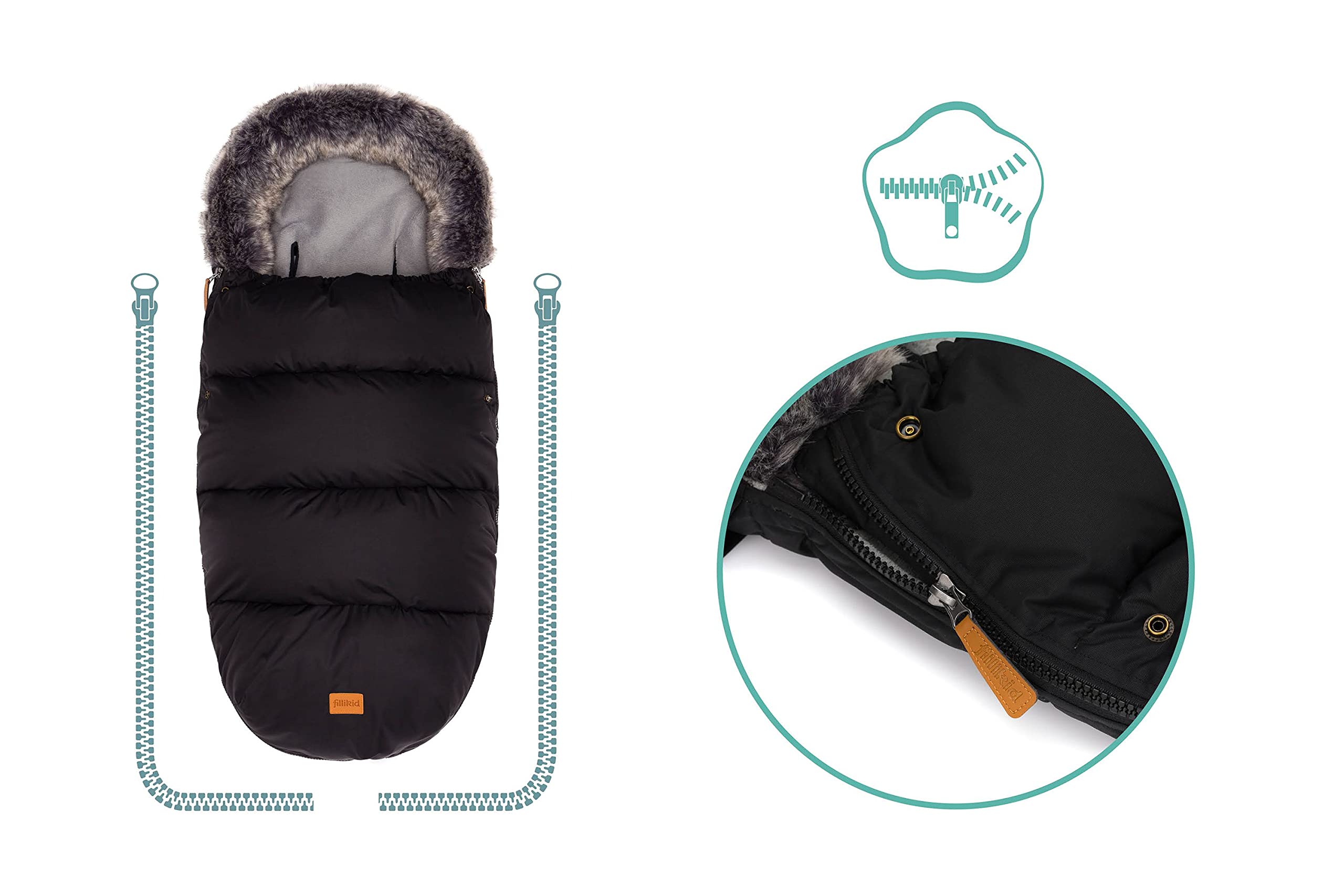 Fillikid Winterfußsack Manaslu extra warm mit Coral Fleece für Kinderwagen Buggy Jogger / Fußsack, Schwarz, 97x50x10 cm (1er Pack)