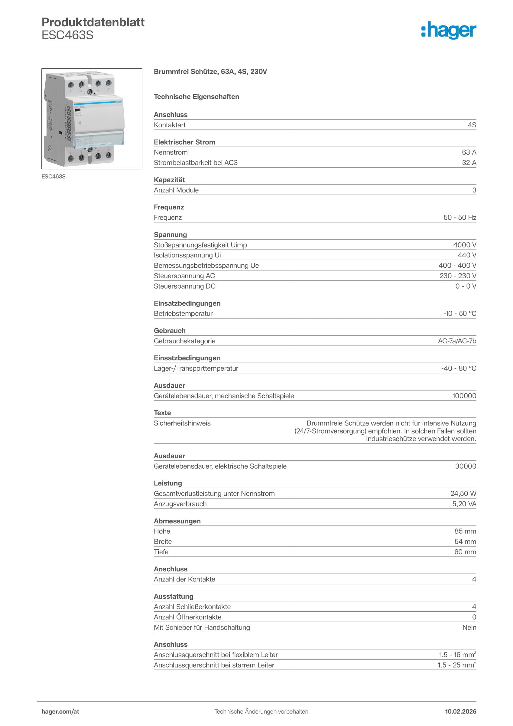 Contactor silencioso, 63A, 4NA, 230V