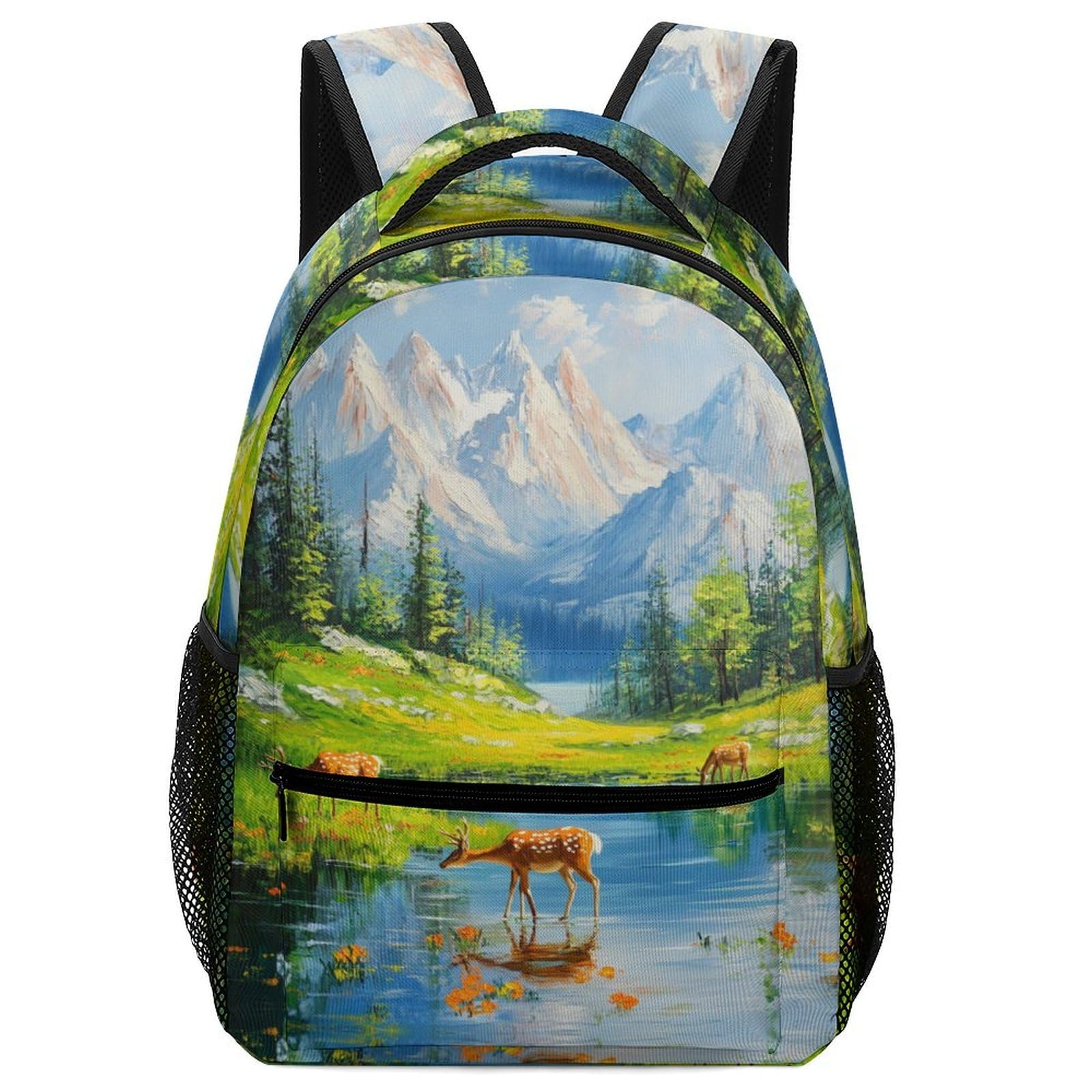 Montañas nevadas Mochila Escolar Infantil Hermosos Paisajes Morrals Con Bolsillos Laterales Bolsa Para Colegio Viaje Cámping Para Niñas Y Niños One Size