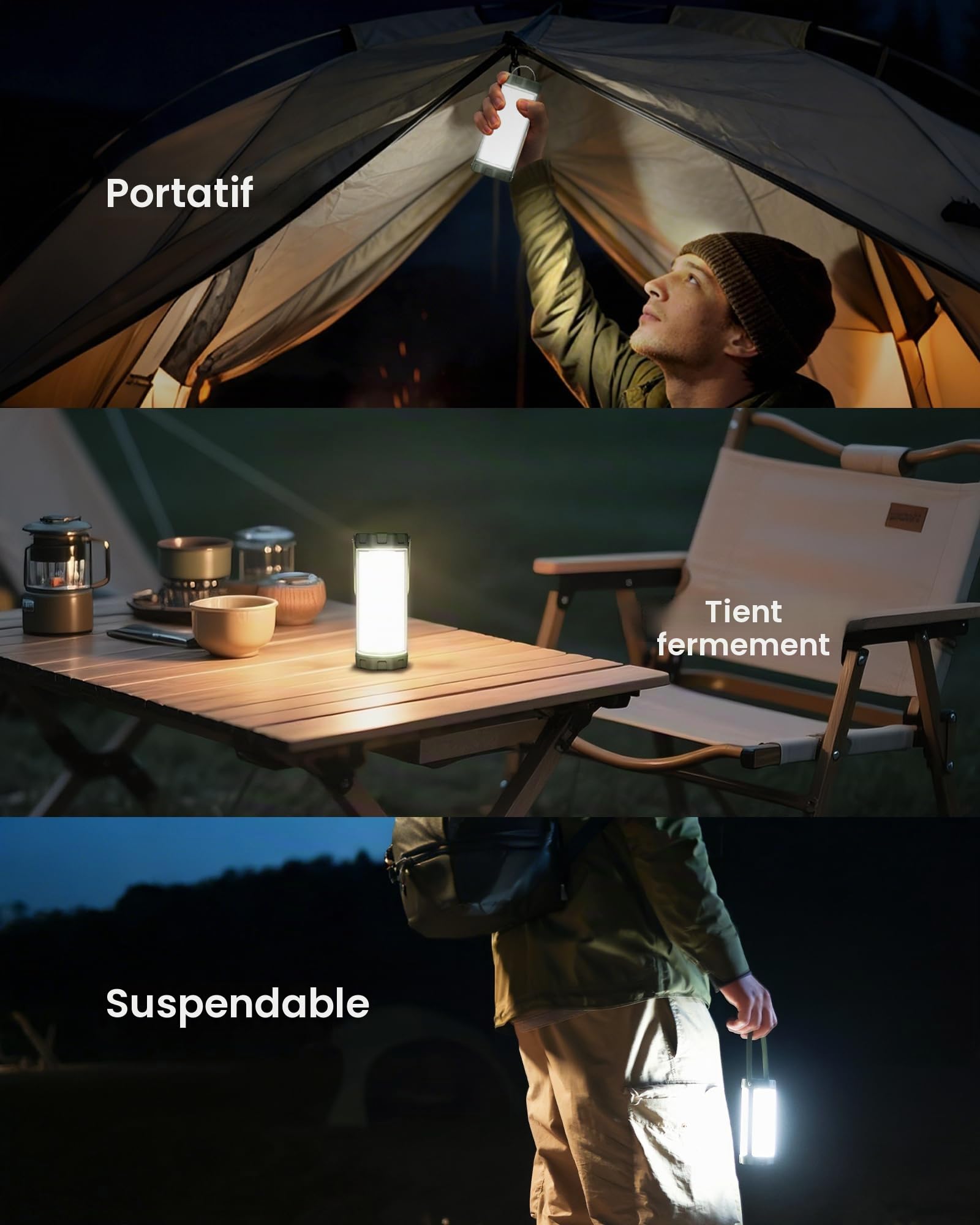Glocusent Lampe Camping Rechargeable avec 4 Modes (dont SOS), 106 LED 1200LM, IP68 Étanche, 80h Autonomie, Compacte & Légère – Lanterne Camping Exterieur Pour Randonnée, Urgence, Maison (Vert)