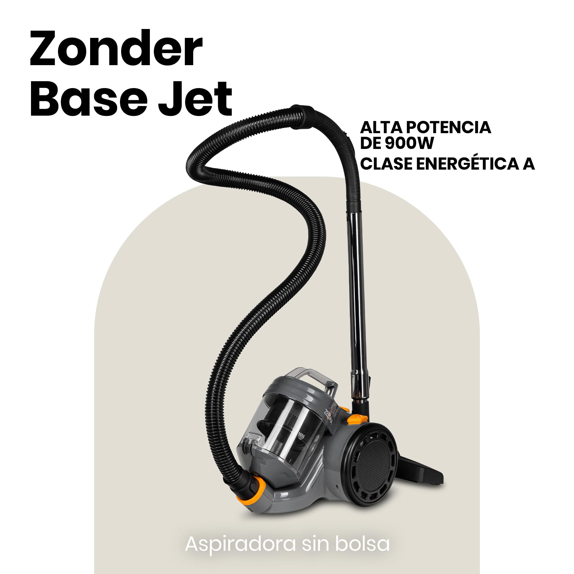 Zeegma Zonder Base Jet Aspirador sin Bolsa con Juego de Accesorios Tecnología Cyclone Potencia de Salida PowerSuction Cepillo Turbo de 899W vatios 2 contenedor de Polvo con Filtro HEPA 2L, Negro | Potencia de succión 899 W, 2 filtros HEPA lavables, recipi