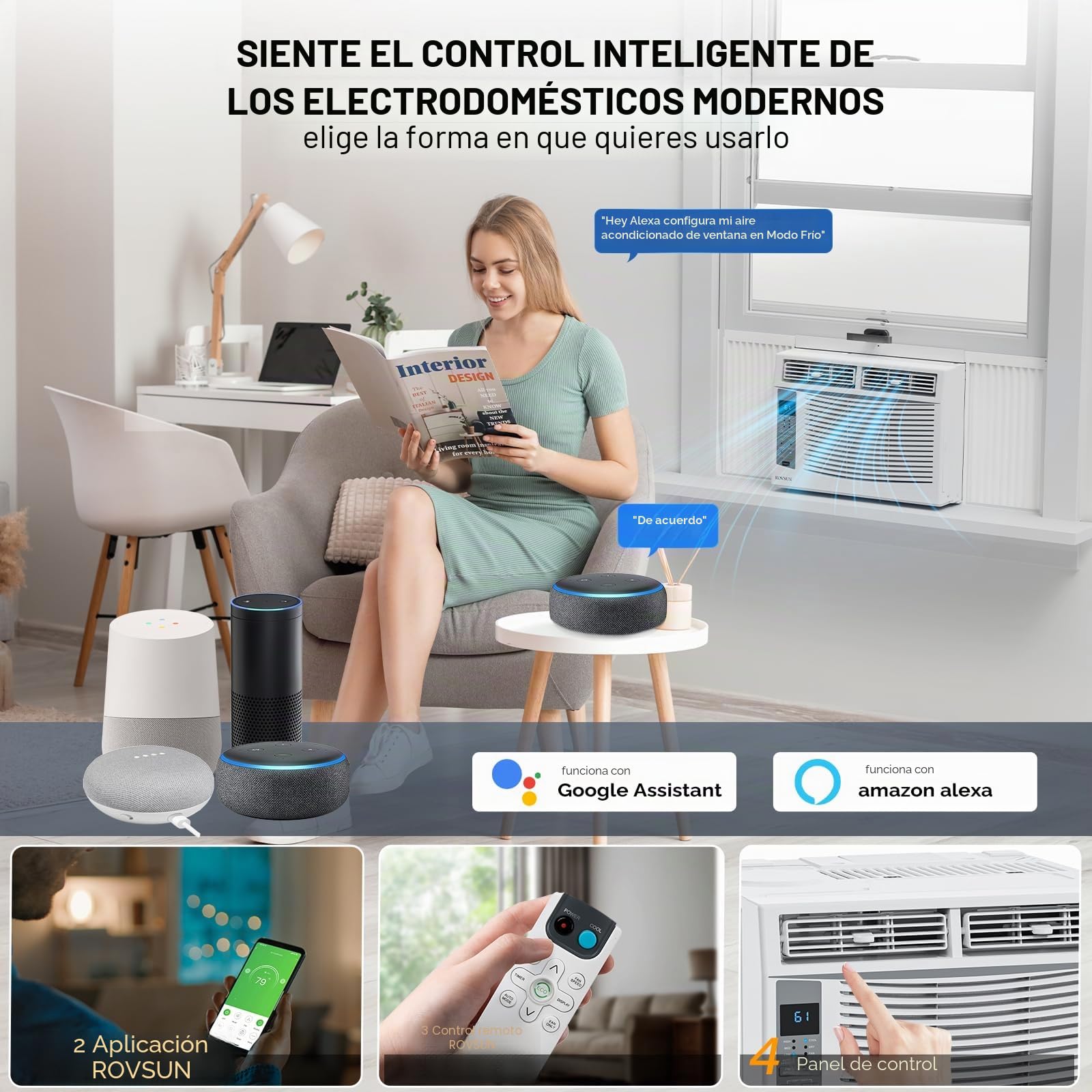 ROVSUN Aire acondicionado para ventanas, 6000 BTU, control remoto y temporizador, ideal para habitaciones de hasta 250 metros cuadrados, 110 V/60 Hz, blanco